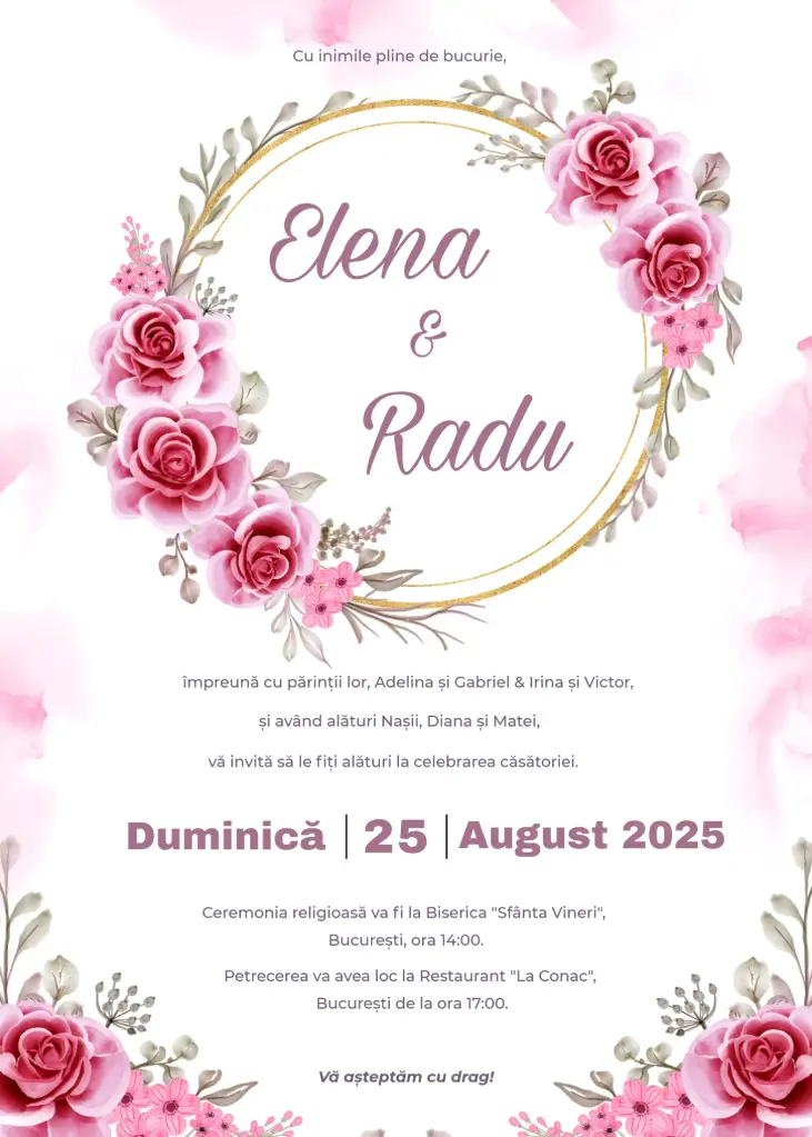 Invitație Nuntă - Cercul Rozului Etern