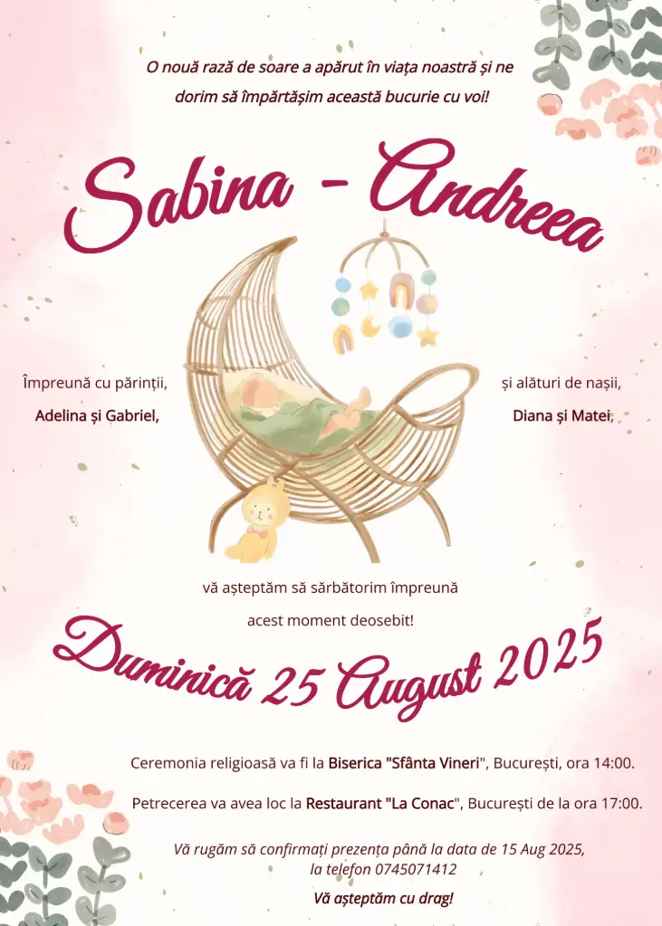 Invitație Botez - Leagăn de Vise