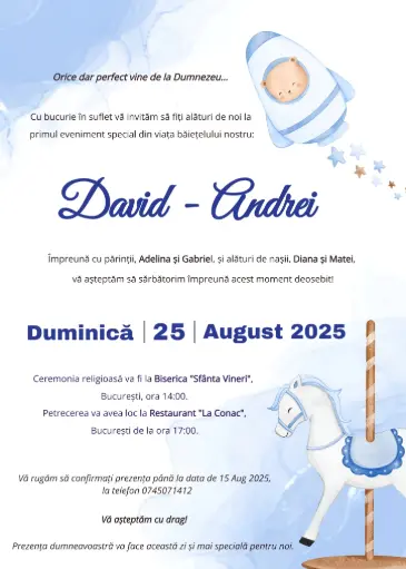 Invitație Botez - Aventură Printre Stele