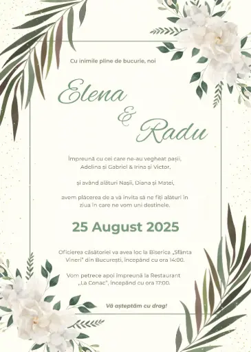 Invitație Nuntă - Grădina Tăcută